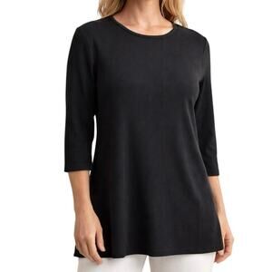 St John Black Ribbed Knit Top Womens Size L Stretch 3/4 Sleeve Minimalist